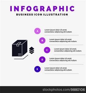Box, Surprise, Packing, Bundle Solid Icon Infographics 5 Steps Presentation Background