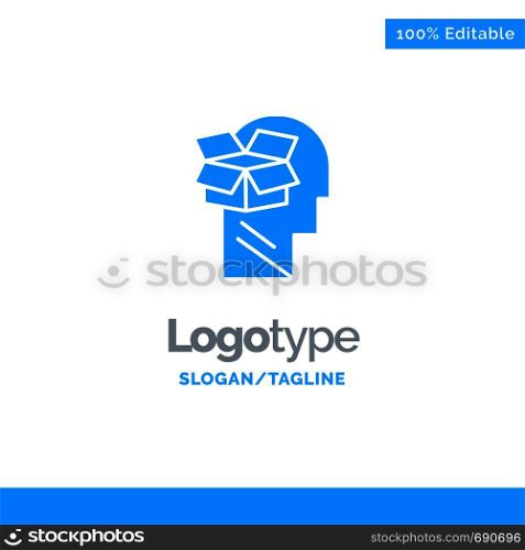 Box, Unbox, Data, User, Male Blue Solid Logo Template. Place for Tagline