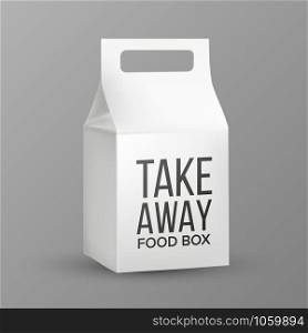 Box With Handle For Transportation Food Vector. Closed Cardboard Lunch Box For Shipping And Storage Products Or Nutrition. Elegant Carrying Container Layout Realistic 3d Illustration. Box With Handle For Transportation Food Vector