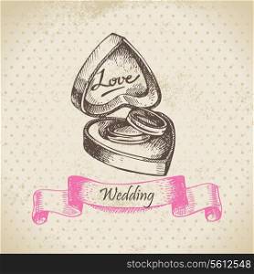Box with wedding rings. Hand drawn illustration