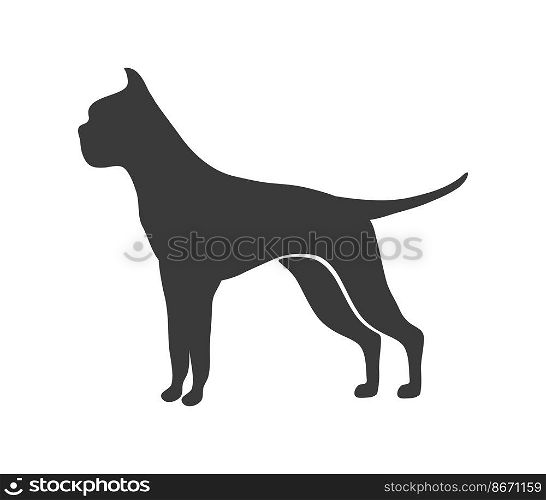 Boxer silhouette. Dog profile breed, animal vector icon isolated on white background. Boxer silhouette. Dog profile breed, animal vector icon