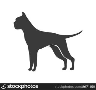 Boxer silhouette. Dog profile breed, animal vector icon isolated on white background. Boxer silhouette. Dog profile breed, animal vector icon