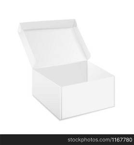Boxes mockup. Open and closed realistic white cardboard package, paper gift box design template. Vector medicine and food product blank pack, mock up big carton box with lid. Boxes mockup. Open and closed realistic white cardboard package, paper gift box design template. Vector medicine and food product pack