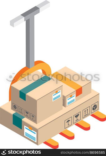 Boxes over cart illustration in 3D isometric style isolated on background