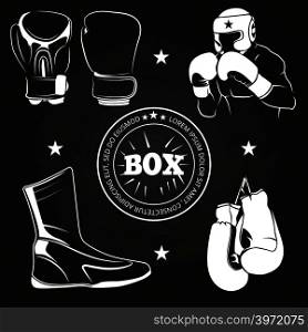 Boxing athlet and sport outfits on chalkboard. Sketch boxing sport. Vector illustration. Boxing athlet and sport on chalkboard