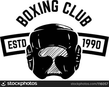 Boxing club. Emblem with boxing hand drawn boxing helmet. Design element for logo, label, emblem, sign. Vector illustration