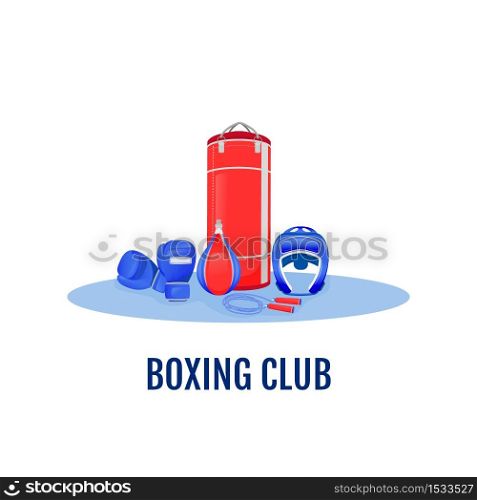 Boxing club flat concept vector illustration. Gym to exercise. Kickboxing event. Fighter practice. Sports equipment 2D cartoon objects for web design. Center for training creative idea. Boxing club flat concept vector illustration