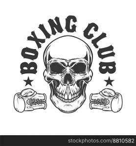 Boxing club. Skull with boxing gloves. Design element for logo, label, sign, emblem, poster. Vector illustration