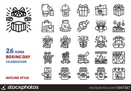 Boxing day sale outline icon vector set illustration