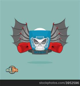 Boxing emblem. Skull in a boxing helmet with gloves, with wings
