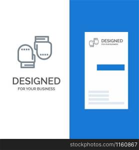 Boxing, Glove, Gloves, Protective Grey Logo Design and Business Card Template