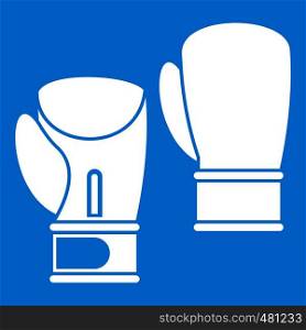 Boxing gloves icon white isolated on blue background vector illustration. Boxing gloves icon white