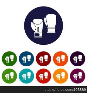 Boxing gloves set icons in different colors isolated on white background. Boxing gloves set icons