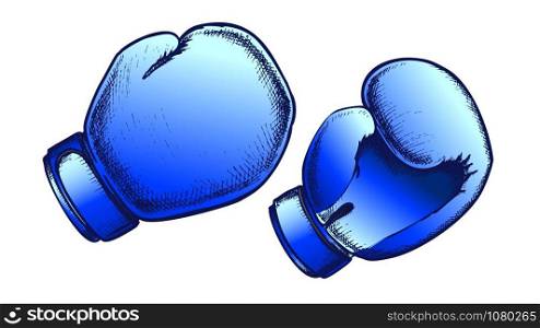 Boxing Gloves Sportive Equipment Color Vector. Sportsman Accessory Gloves For Fighting On Ring. Hand Protection Engraving Concept Template Designed In Vintage Style Illustration. Boxing Gloves Sportive Equipment Color Vector