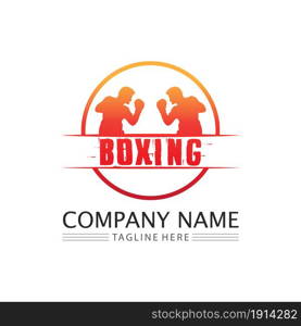 Boxing icon set and boxer design illustration symbol of fighter