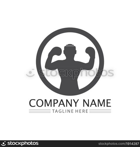 Boxing icon set and boxer design illustration symbol of fighter