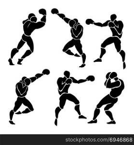 Boxing match. Silhouette of professional boxer. Silhouette of professional boxer. Boxing match. vector illustration on white background
