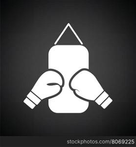 Boxing pear and gloves icon. Black background with white. Vector illustration.