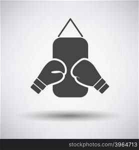 Boxing pear and gloves icon on gray background with round shadow. Vector illustration.