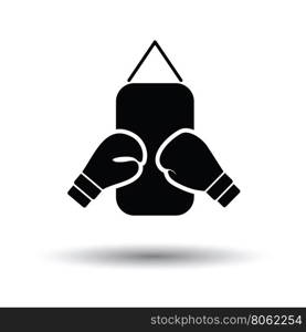 Boxing pear and gloves icon. White background with shadow design. Vector illustration.