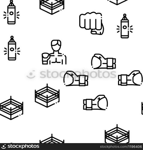 Boxing Sport Tool Seamless Pattern Vector Thin Line. Illustrations. Boxing Sport Tool Seamless Pattern Vector