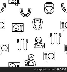 Boxing Sport Tool Seamless Pattern Vector Thin Line. Illustrations. Boxing Sport Tool Seamless Pattern Vector