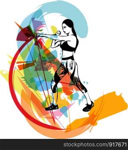 Boxing training woman in gym Vector illustration