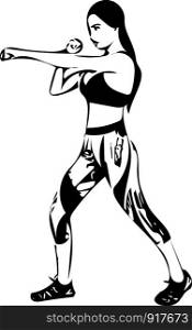 Boxing training woman in gym Vector illustration