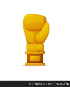 Boxing trophy for professional sportsman vector, isolated icon of boxer gold award for best match. Champion reward golden prize on pedestal, championship. Boxing Trophy for Professional Sportsman Boxer