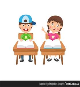 boy and girl reading book illustration vector