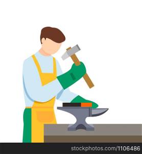 Boy anvil blacksmith icon. Flat illustration of boy anvil blacksmith vector icon for web design. Boy anvil blacksmith icon, flat style