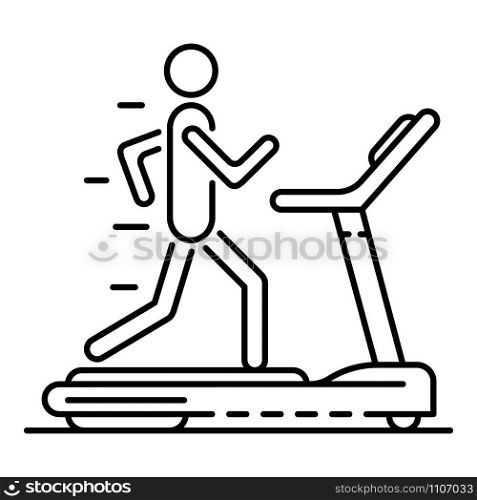 Boy at treadmill icon. Outline boy at treadmill vector icon for web design isolated on white background. Boy at treadmill icon, outline style