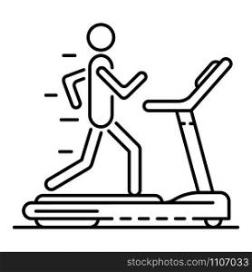 Boy at treadmill icon. Outline boy at treadmill vector icon for web design isolated on white background. Boy at treadmill icon, outline style
