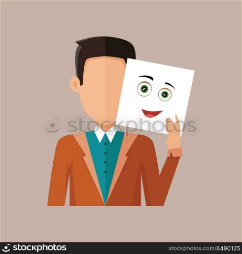 Boy Avatar Icon. Boy avatar icon. Boy in blue shirt and jacket with a sheet of paper. Sheet of paper with happy emotional smile. People with expression of emotions. Isolated vector illustration on white background.