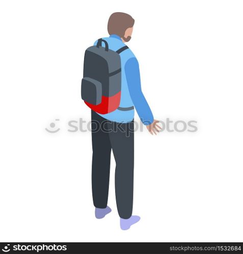 Boy backpack emigration icon. Isometric of boy backpack emigration vector icon for web design isolated on white background. Boy backpack emigration icon, isometric style