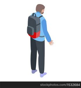 Boy backpack emigration icon. Isometric of boy backpack emigration vector icon for web design isolated on white background. Boy backpack emigration icon, isometric style
