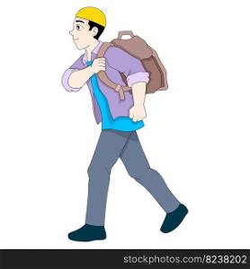 boy coming home from work was walking to the mosque to worship. vector design illustration art
