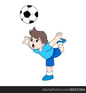 boy doing volley soccer gesture. vector design illustration art