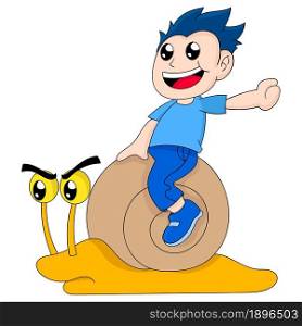 boy driving snail cartoon character
