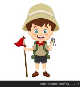 boy explorer holding a flag