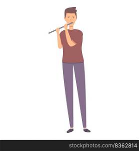 Boy flute play icon cartoon vector. Music school. Lesson class. Boy flute play icon cartoon vector. Music school