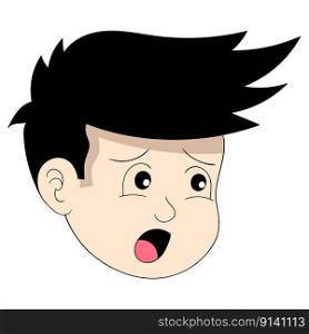 boy head emoticon with facial expression afraid of being scolded. vector design illustration art