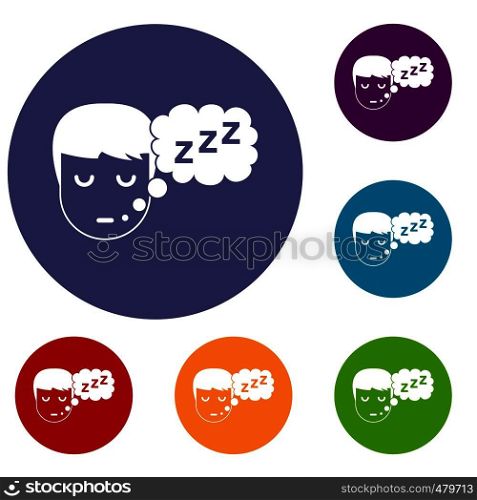 Boy head with speech bubble icons set in flat circle red, blue and green color for web. Boy head with speech bubble icons set