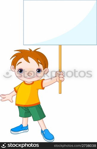 Boy holding a blank sign for your message