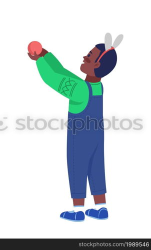 Boy holds festive decoration semi flat color vector character. Posing figure. Full body person on white. Winter isolated modern cartoon style illustration for graphic design and animation. Boy holds festive decoration semi flat color vector character