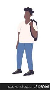 Boy in casual outfit with backpack semi flat color vector character. Standing figure. Full body person on white. Student simple cartoon style illustration for web graphic design and animation. Boy in casual outfit with backpack semi flat color vector character