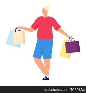 Boy in Shop. Male Retail consumer vector illustration. Boy in Shop. Male Retail consumer isolated on white background