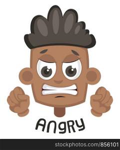Boy is angry, illustration, vector on white background.