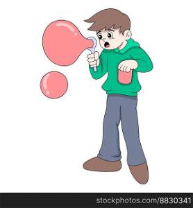 boy is playing blowing soap bubbles. vector design illustration art