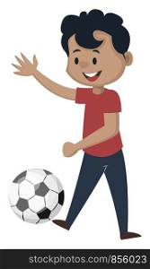 Boy is playing football, illustration, vector on white background.